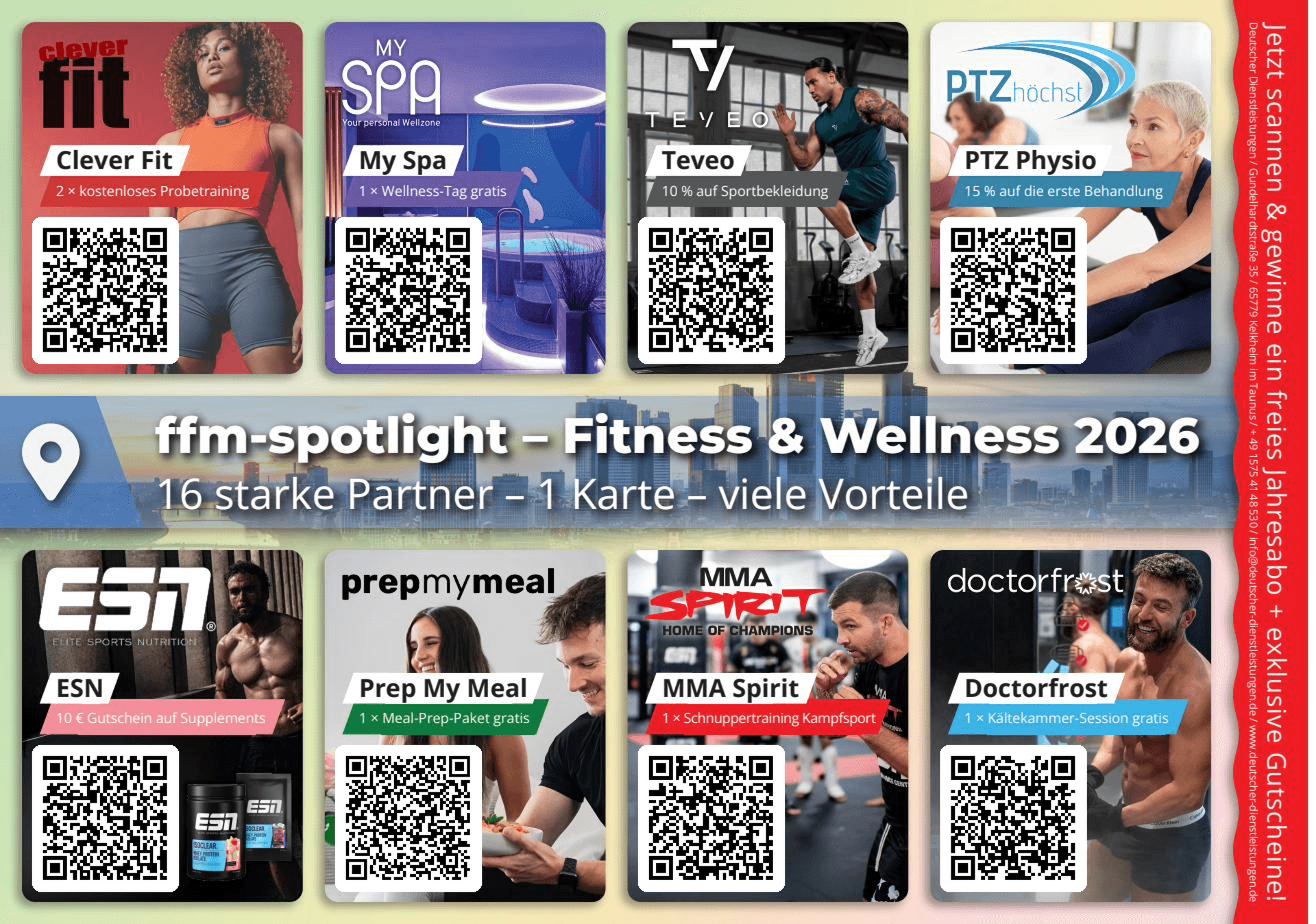 FFM-Spotlight Karte Seite 1 — Clever Fit, My Spa, Teveo, PTZ Physio, ESN, Prep My Meal, MMA Spirit, Doctorfrost