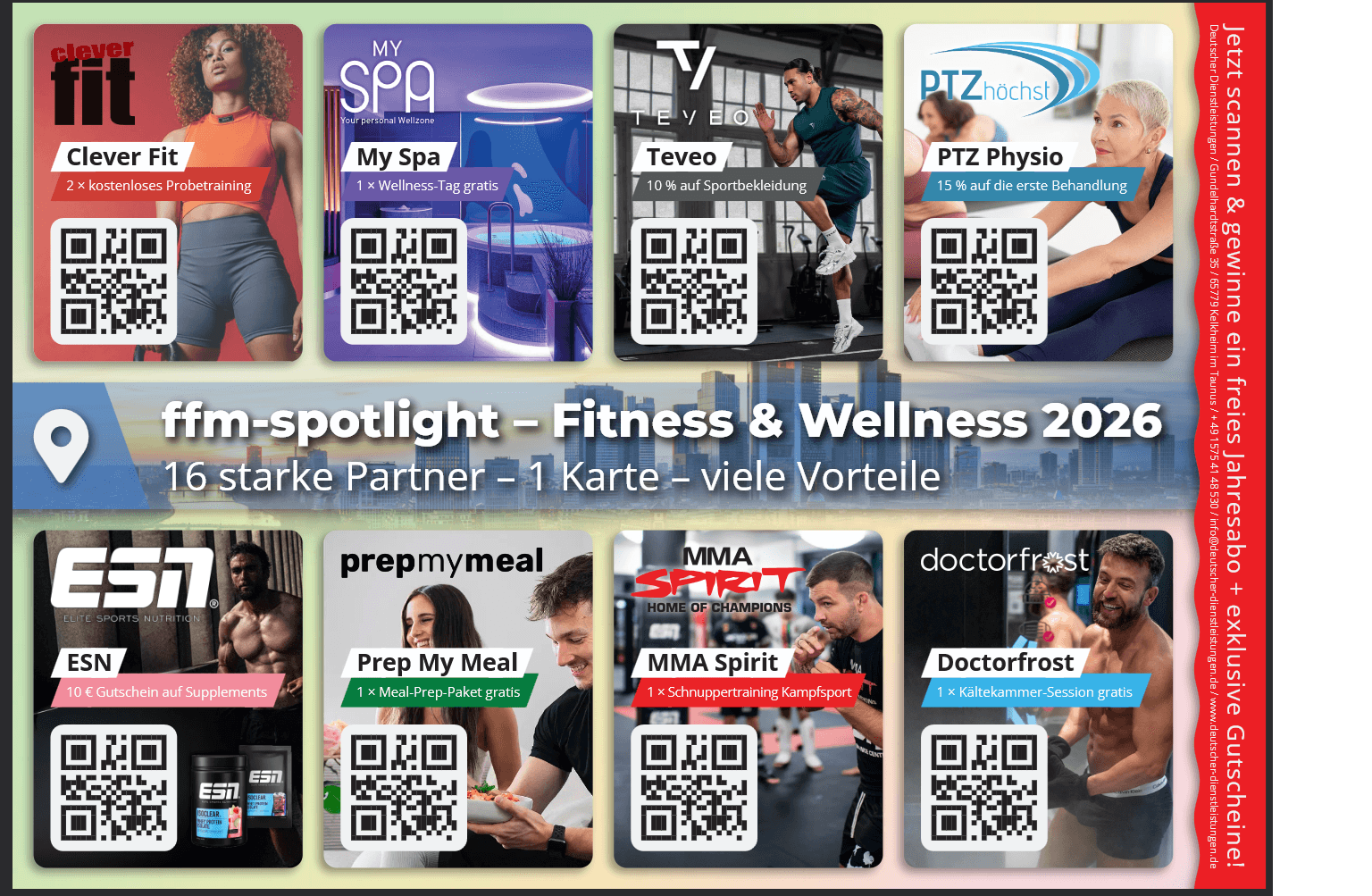 FFM-Spotlight Karte Seite 1 — Clever Fit, My Spa, Teveo, PTZ Physio, ESN, Prep My Meal, MMA Spirit, Doctorfrost